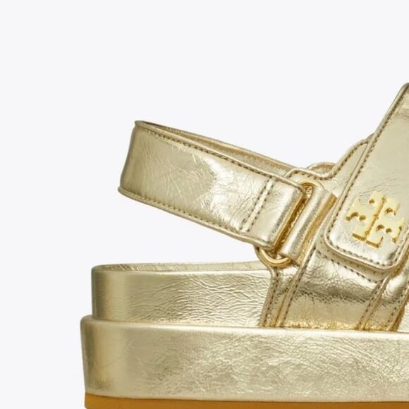 Tory Burch Kira sport Gold Sandal Logo Classic NWOB SIZE 9M - Picture 2 of 11
